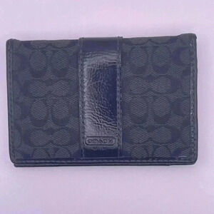 Coach Small Wallet- Black Coach Signature Logo Fabric with Black Patent